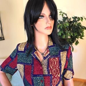 Alfred Dunner Patchwork Design Short Sleeve Blouse Size 6 Petite